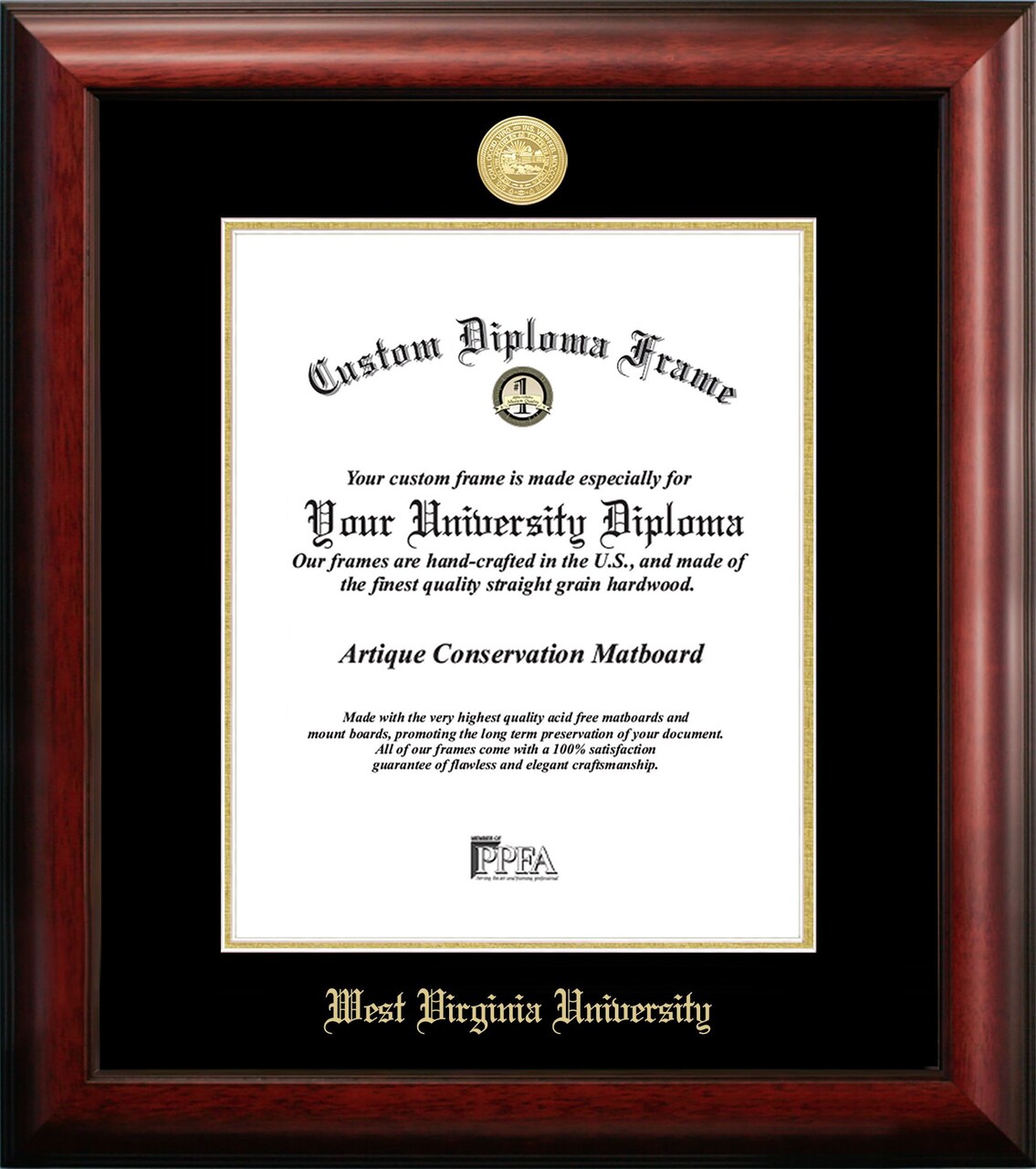 West Virginia University 11w x 14h Gold Embossed Diploma Frame